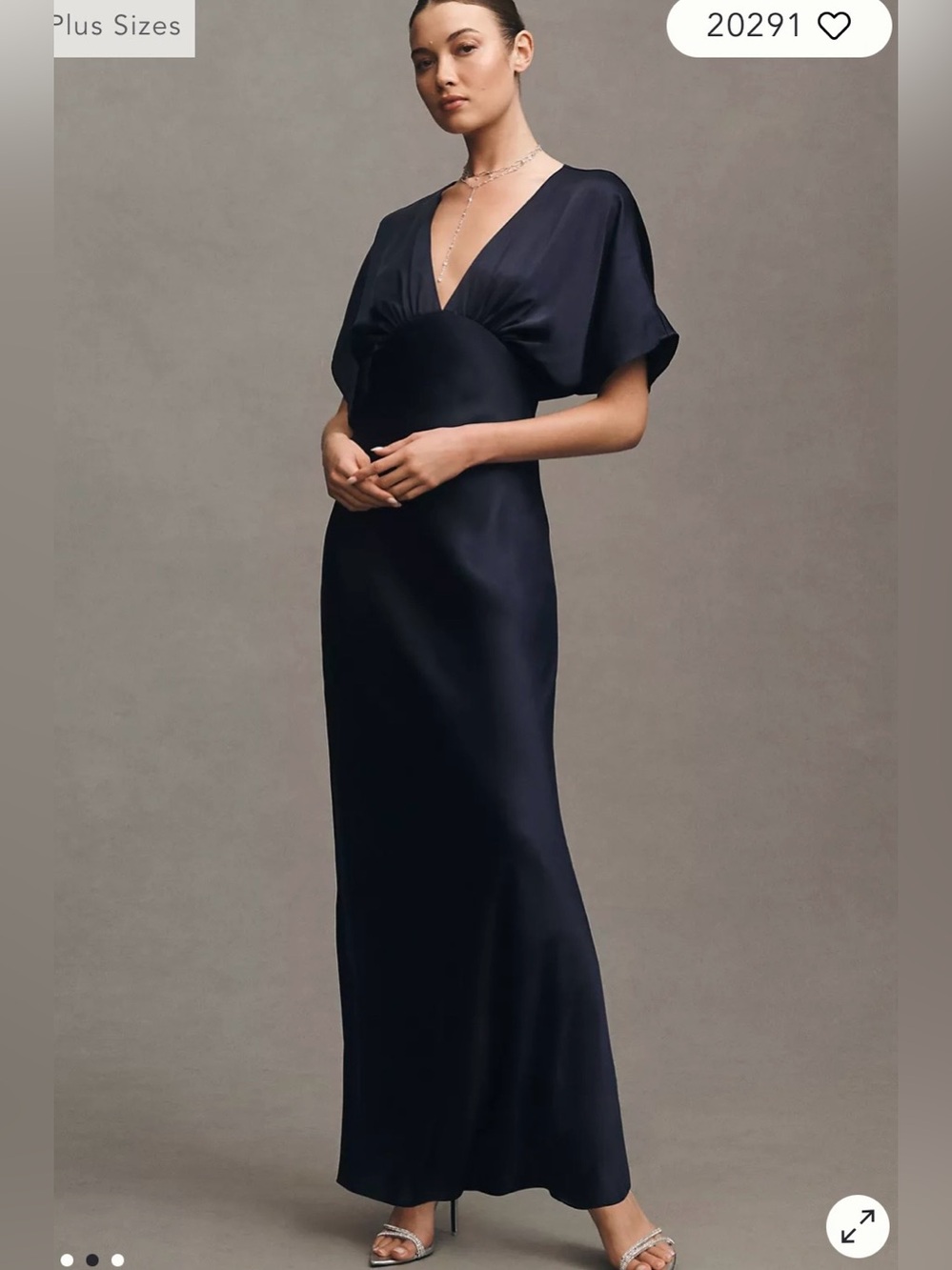 -BHLDN  Amelia deep -V flutter sleeve satin -A line gown